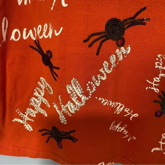 Halloween Tee Onque Casuals Orange Sequin Spider – Large - Picture 3 of 8